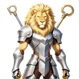 albino lion with keyblade armor, fursona, anthro, anime key visual, detailed armor, makoto shinkai, portrait