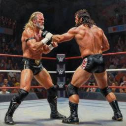 oil painting of albert einsteint fighting in the wwe ring with the undertaker