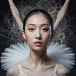 portrait of a beautiful ballerina in a tutu. perfect symetrical face, smooth. focus. intricate abstract. intricate artwork. by tooth wu, wlop, beeple, dan mumford. trending on artstation, greg rutkowski very coherent symmetrical artwork. cinematic, hyper realism, high detail, iridescent accents
