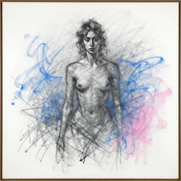 black white painting de kooning thin scribble on white canvas, blue and pink shift, martha jungwirth sketch, panting by yves tanguy, formalist, oil on canvas, thick impasto