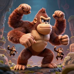 donkey kong juggling super monkey balls intricate, hyper detailed, realistic, cinematic lighting, fantasy, detailed, high quality, artstation