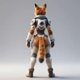 wide angle beautiful full body portrait of a strong female anthropomorphic anthro lynx fursona from behind wearing a futuristic space suit. paw pads instead of feet, character design by disney, anime, manga, charlie bowater, ross tran, artgerm, and makoto shinkai, detailed, soft lighting, rendered in octane