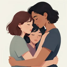 beautiful painting of a young mixed race lesbian couple cuddling, 2 8 4, romantic, loving, highly detailed, smooth, stylized, medium shot, vector line art, clean cel shaded vector art, by lois van baarle and ross tron, artgerm, helen huang, makoto shinkai, ilya kuvshinov, rossdraws