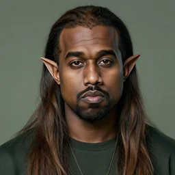 portrait of kanye west as an elf, long hair, pointy ears, artstation, epic, detailed
