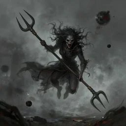 fiendish entrapment, flying pitchforks, shrieking, dark particles, trending on artstation