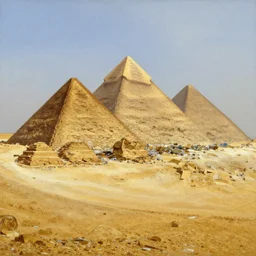 The pyramids of Giza turned into a garbage dump, oil painting by Albert Bierstadt