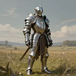 digital art of a kobold paladin, alone in a field, wearing full metal plate mail, d & d, by magritte, trending on artstation, highly detailed, 8 k