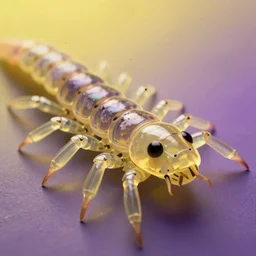 high quality close-up photo translucent biomechanic centipede! gorgeous highly detailed hannah yata elson peter cinematic yellow and purple lighting high quality low angle hd 8k sharp shallow depth of field