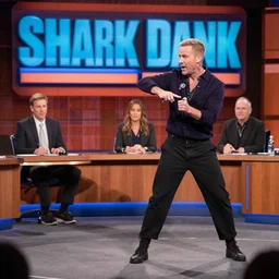 a key doing a pitch, in Shark Tank (2016)