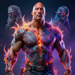 photorealistic dwayne johnson as a dmt entity in the style of alex grey and michael whelan. hyperdetailed photorealism, 1 0 8 megapixels, amazing depth, high resolution, 3 d shading, 3 d finalrender, 3 d cinematic lighting, glowing rich colors, psychedelic overtones, artstation concept art.