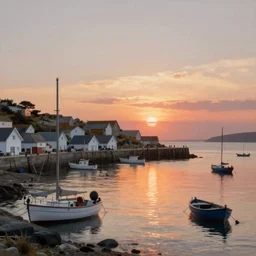 stunning high quality landscape painting of a cornish fishing port at sunset by albert bierstadt, highly detailed, sharp focus, volumetric lighting, dramatic light, crepuscular rays, stormy clouds approaching, trending on artstation, cgsociety, masterpiece