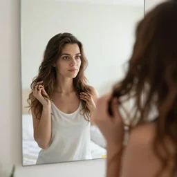 Medusa doing her hair in the morning, mirror reflection, 4k