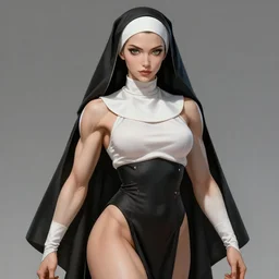 thanos as a feminine beautiful muscular anime woman dressed as nun, highly detailed full body portrait, pretty face, elegant, breathtaking art, by artgerm and ilya kuvshinov