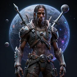travis scott as a space, gods, aliens, planet, voodoo, ghost, weapons, cosmic, india, masterpiece. rendered in blender, ultra realistic, smooth shading, ultra detailed, high resolution, cinematic, unreal 6, perfect face, cyberpunk, fine details, studio lighting, subtle shadows, art by katsuya terada, photorealism, hyper realism, octane render, hyper detailed, canon eos r 3, f / 1. 4, iso 2 0 0, 1 / 1 6 0 s, medium shot, 8 k, raw, unedited, in - frame,, - h 5 0 0