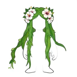 male firbolg druid with vines and hibiscus flowers as hair simple drawing, comic style