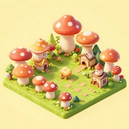 a cute little isometric mushroom village garden, trending on artstation, 3d render, monument valley, fez video game,