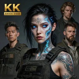 girl covered with tattoos wearing tactical gear, intricate lights, high detailed face, bio luminescent, plasma, by ruan jia and artgerm and range murata and wlop and ross tran and william - adolphe bouguereau and beeple. key art. fantasy illustration. award winning, artstation, intricate details, realistic, hyperdetailed, 8 k resolution.