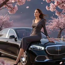 angelina jolie sits on the roof of the new maybach, trending on artstation, highly detailed 8 k, rendered in unreal engine 5, anime key art by greg rutkowski, bloom, dramatic lighting