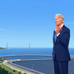 franklin booth illustration of joe biden 2 0 0 miles away, wide angle shot