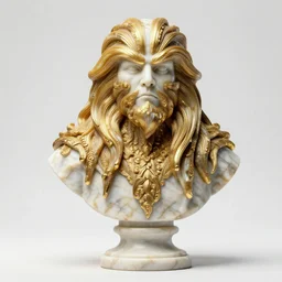 stylized gold onyx ornate statue bust made of marble of jabba the hutt, perfect symmetrical body, perfect symmetrical face, hyper realistic, hyper detailed, by johannen voss, by michelangelo, octane render, blender, 8 k, displayed in pure white studio room