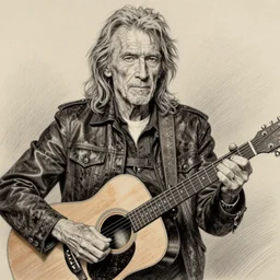 a photorealistic portrait of willie nelson and his guitar, in the style of hieronymus bosch, pencil drawing, hyperrealist