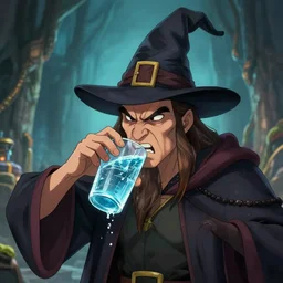 angry wizard drinking water