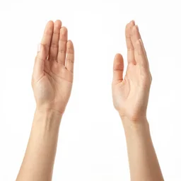 both left and right female hands wrists, hand gestures, natural skin tones high-key lighting white background