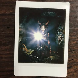 strange and evil daemon - girl in an underground sewer with toxic waste, 1 9 5 0 polaroid photography with flash light, photorealistic, flash light, dark horror, dramatic light, volumetric light, mist