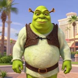 shrek living the good life in las vegas, cinematic, photorealism, 4 k, highly detailed