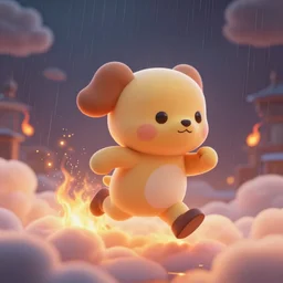 running on burning clouds, thunder and fire rain, 4k, post-processing, very very detailed, artstation, cute