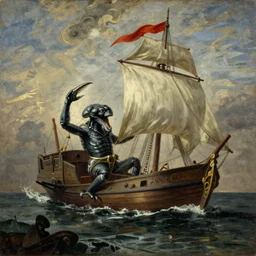 A Kraken attacks a ship, Claude Lorrain (1648), oil on canvas, detailed brushstrokes