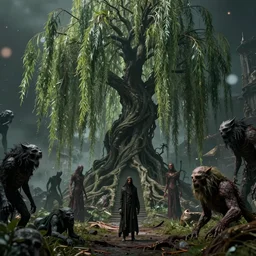 ori and the olw, the underworld, or the great willow, was a place of a mid - size and great terror filled with a wide range of beings, including spirits, the undead, humanoids and savage guardians., close up bokeh hiperrealistic, high detailled, darkness dramatic, sharp focus, octane render, imax