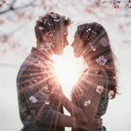 double exposure of love, symbols of live, blossom, explosion, love is the most relevant theme, love is infinity, love os begin of all, 8 k resolution, artistic mode, artistic, trending on instagram, long exposure