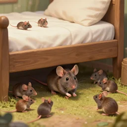 a realistic mouse kingdom built under a bed,