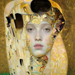 a beautiful girl's face made of ivory and gold filigree, ancient film still by edward hopper, by Bosch, by klimt, art noveau, highly detailed, strong lights, liminal, eerie, Bright pastel colors, octane render, 8k,