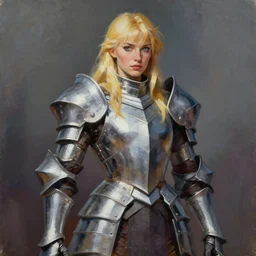 a d & d portrait of beautiful blonde paladin, heavy metal armor, rpg character, organic painting, bold shapes, hard edges, gloomy colors, by greg manchess