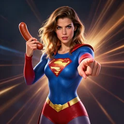 female superhero with sausage!!! fingers digital art realistic raytracing light rays concept art by james paick
