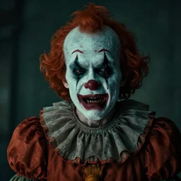 portrait of an ugly old possessed crying clown in the style of justin roiland. ugly, creepy, demonic, horror. cinematic lighting. photographic, photography. by justin roiland