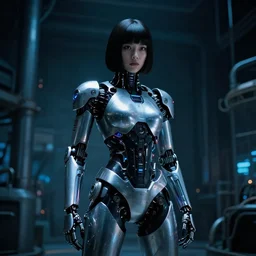 cyborg - chika fujiwara in cyberspace, in 2 0 5 5, y 2 k cybercore, industrial low - light photography, still from a ridley scott movie