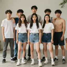 5 girls standing next to 5 boys and the girls are way stronger than the boys, realistic, picture