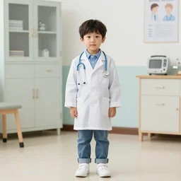 full body photo of a little kid as a doctor