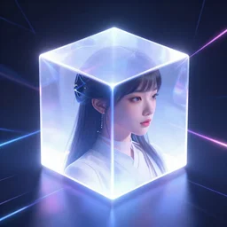 symmetry!! asian princess of technology, solid cube of light, hard edges, product render retro - futuristic poster scifi, lasers and neon circuits, beautiful asian princess, intricate, elegant, highly detailed, digital painting, artstation, concept art, smooth, sharp focus, illustration, dreamlike, art by artgerm