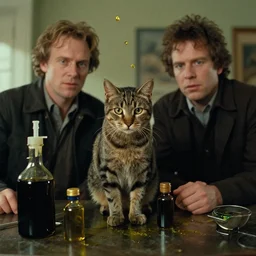 the loud cat, oil, film still from the movie directed by denis villeneuve and david cronenberg with art direction by h. r. giger and bernie wrightson