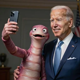 earthworm Jim taking a selfie with Joe Biden