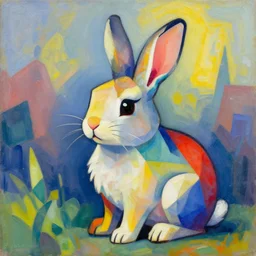 a cute colorful rabbit in the style of cubism and impressionism, artstation
