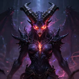 ancient horned androgynous god of malice inspired by Slaanesh and Sephiroth his eyes glare with iridescent fire of magical energy, epic portrait by Greg Rutkowski and Ross Tran and Dariusz Zawadski, ultra detail, 4k, 8k, HDR, trending on ArtStation