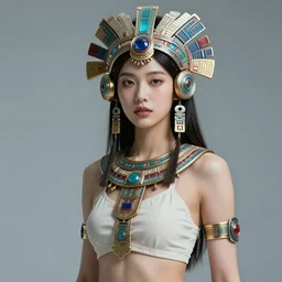beautiful Fine art photo of a young aroused godess wearing a cyberpunk mayan helmet, photorealistic, high quality, sunset lighting, in the movie 2001 A SpaceOdyssey, 8k