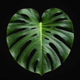 beautiful monstera plant leaf, volumetric dramatic light, dark black background, sharp focus, highly realistic, octane render, art by greg rutsowski