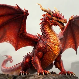 a realistic image of a majestic fire dragon, beautiful crimson scales reflecting the sunlight, in the style of gre rutkowski, realistic, intricate, photography, hyper realistic