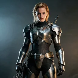 fashion model emma watson wearing metal gear armor holding rifle dramatic lighting art by Yoji Shinkawa by Richard Schmid  by Sandra Chevrier cinematic dramatic